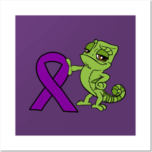 Chameleon with Awareness Ribbon (Purple) Posters and Art